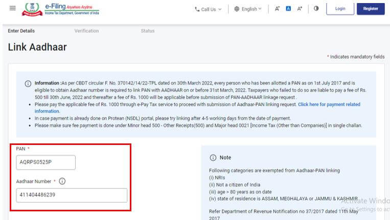 pan aadhaar linking